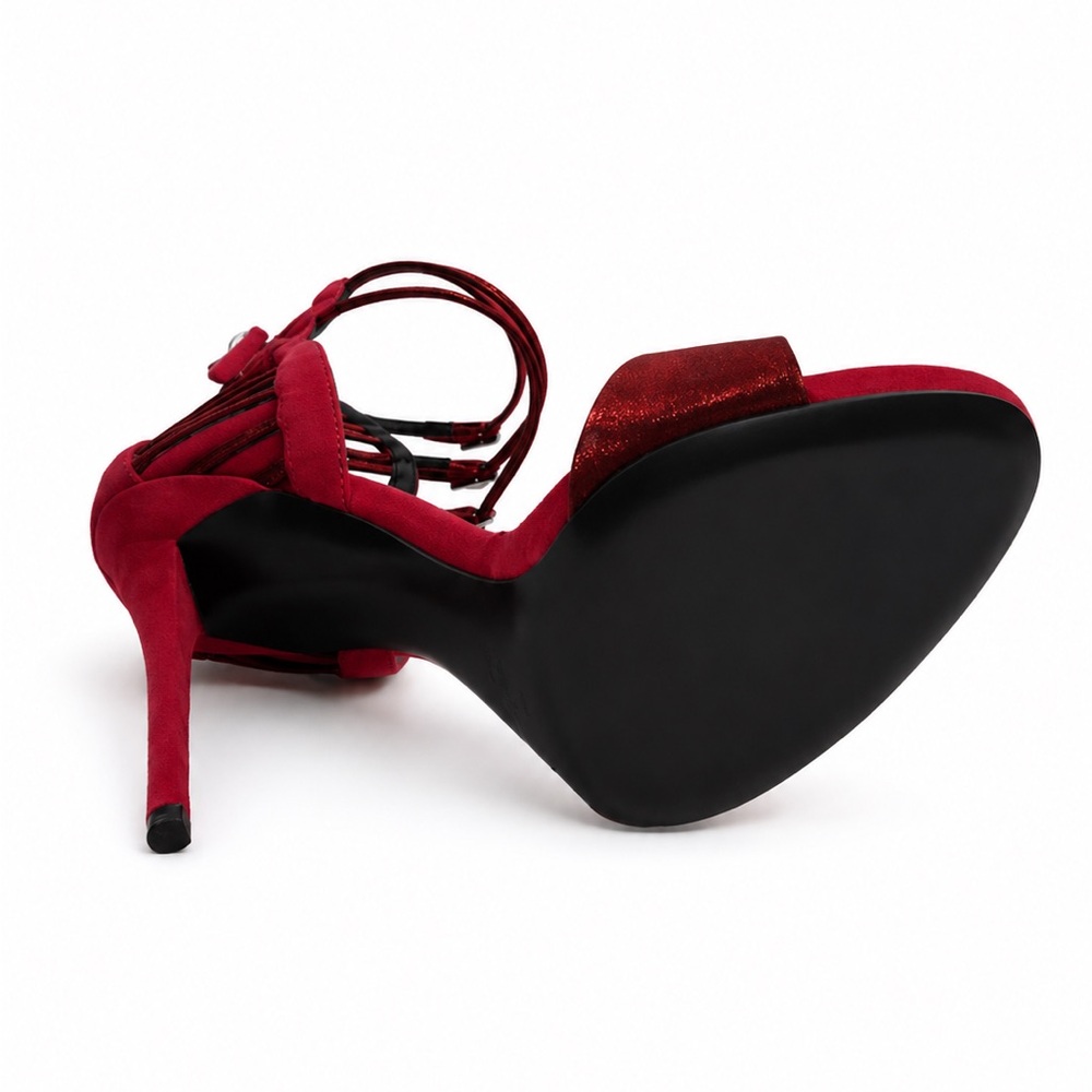 Giuseppe Zanotti Red Suede Multi-Strap Stiletto Sandals - Picture 5 of 5